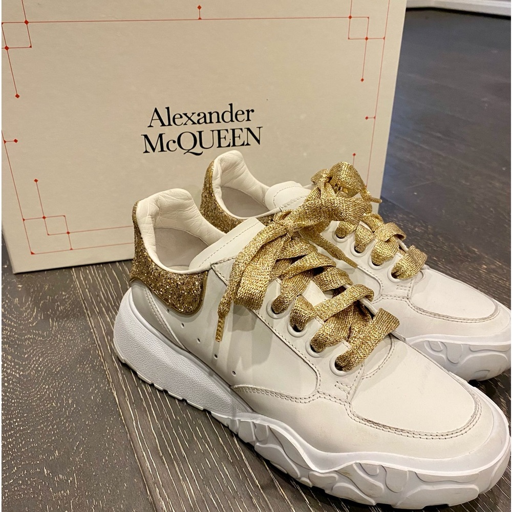 Alexander McQueen White with Gold Sneaker Size 37  Almost Brand New